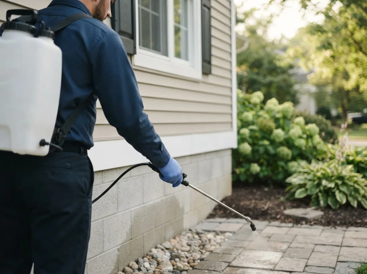 Pest control technician inspecting a home in Fairmount, IL